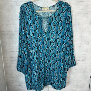 Michael, Michael Kors women’s top animal, print snake skin, aqua black plus size